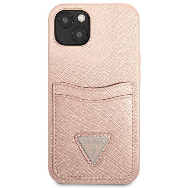 Guess Saffiano Double Card Triangle - Cover for iPhone 13  (Pink) 3