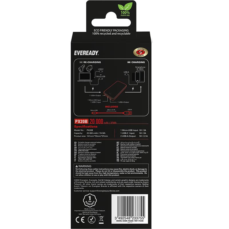 Eveready PX20B - Powerbank 20000 mAh 2x USB-A (Black) 6