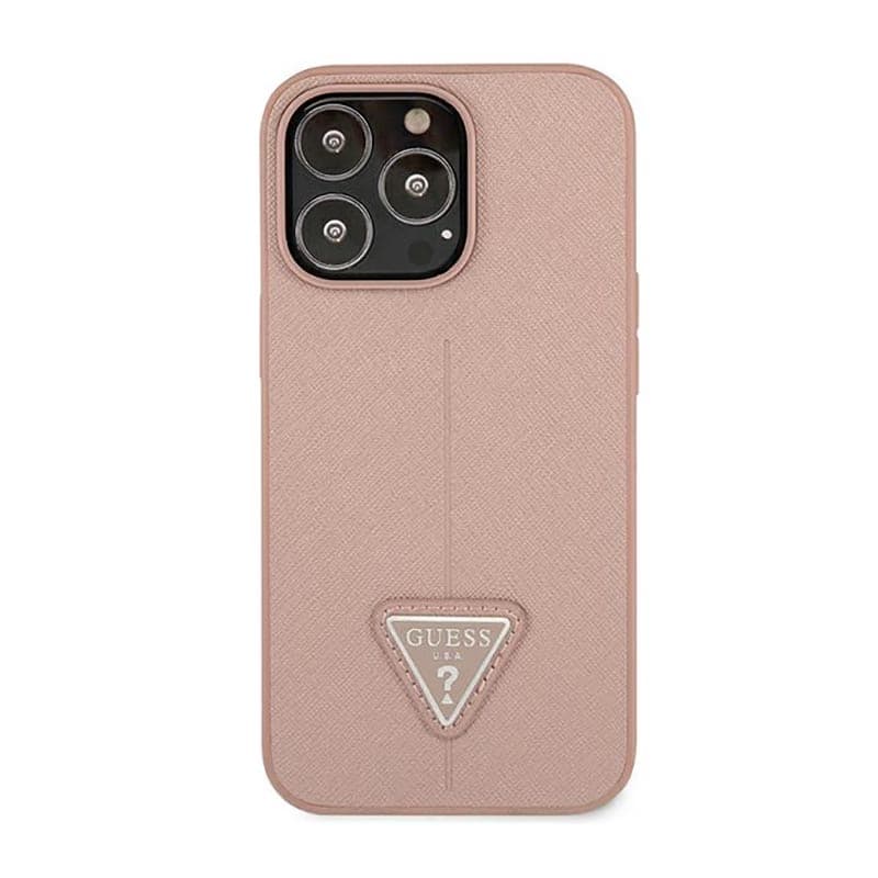 Guess Saffiano Triangle Logo Case - Case for iPhone 14 Pro (Pink) 3
