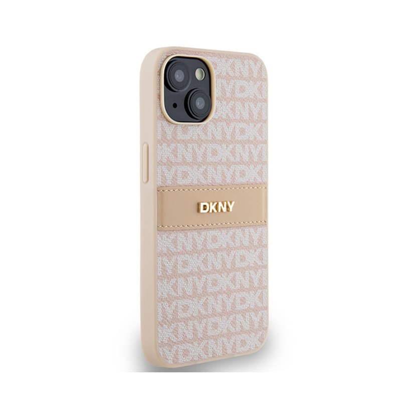 DKNY Leather Mono Stripe & Metal Logo - Case for iPhone 14 / 15 / 13 (pink) 4