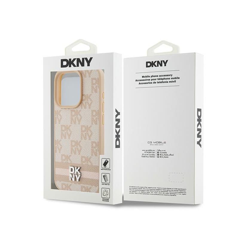 DKNY Leather Checkered Mono Pattern & Printed Stripes - Case for iPhone 15 Pro Max (pink) 8