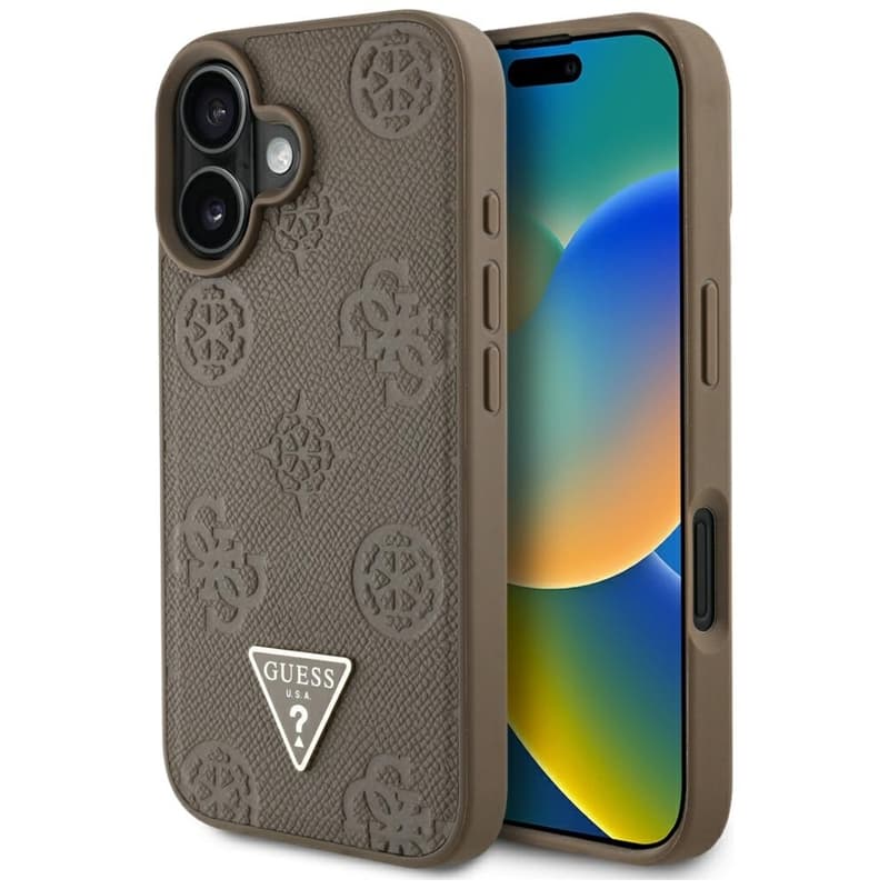 Guess Grained Hot Stamp Peony Triangle Logo MagSafe - Case for iPhone 16 (brown)