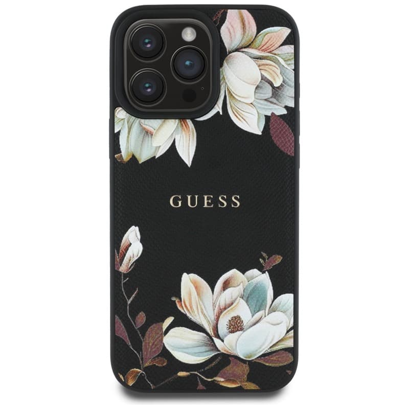 Guess Grained Printed Flower Pattern MagSafe - Case for iPhone 16 Pro (black) 3