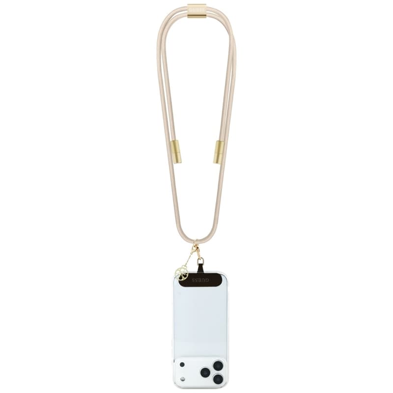 Guess Crossbody Strap 4G Charm - Universal Phone Strap / USB-C to USB-C Cable 1.5m (Beige) 2