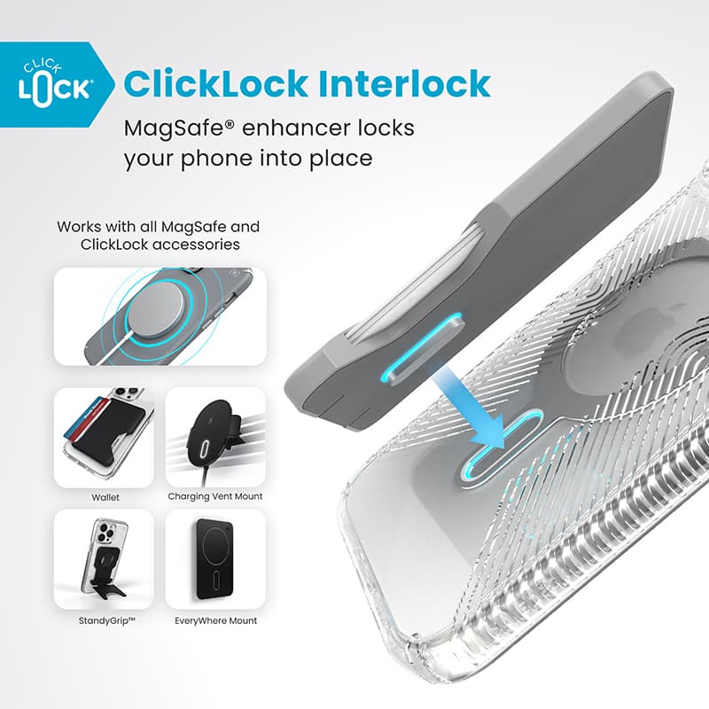 Speck Presidio Perfect-Clear Grip ClickLock & MagSafe - iPhone 16 Pro Max Case (Clear / Chrome Finish / Serene Silver) 2