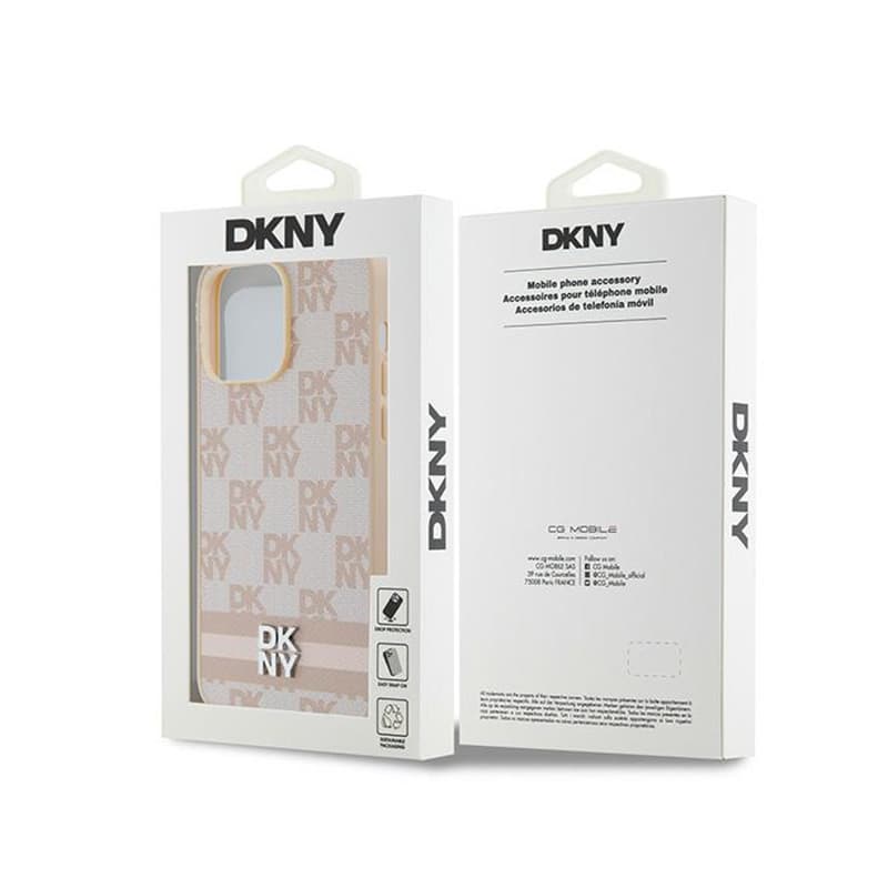 DKNY Leather Checkered Mono Pattern & Printed Stripes - Case for iPhone 14 Pro Max (pink) 8