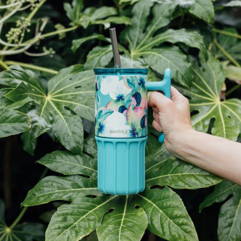 Quokka Umi - 720 ml Stainless Steel Thermal Mug with Straw and Silicone Coaster (Waterfall Garden) 3