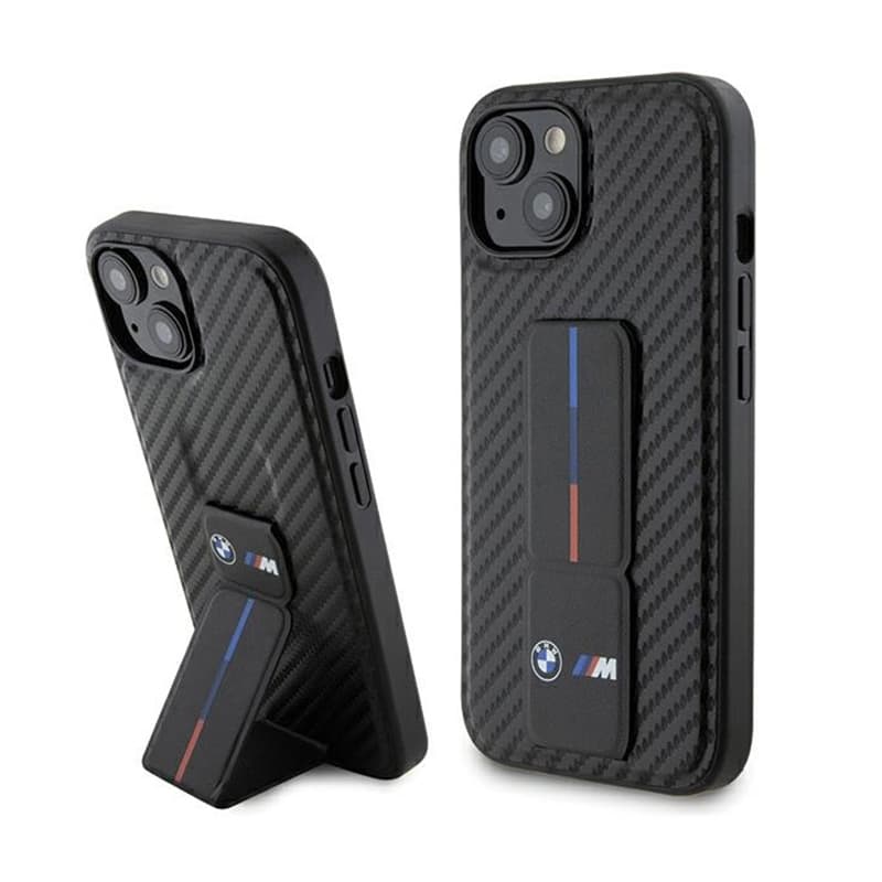 BMW Grip Stand Smooth & Carbon - Case for iPhone 15 (Black)