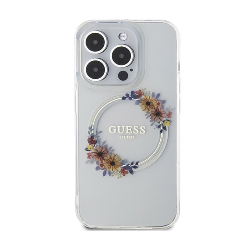 Guess IML Flowers Wreath MagSafe - Case iPhone 15 Pro Max (Clear) 3
