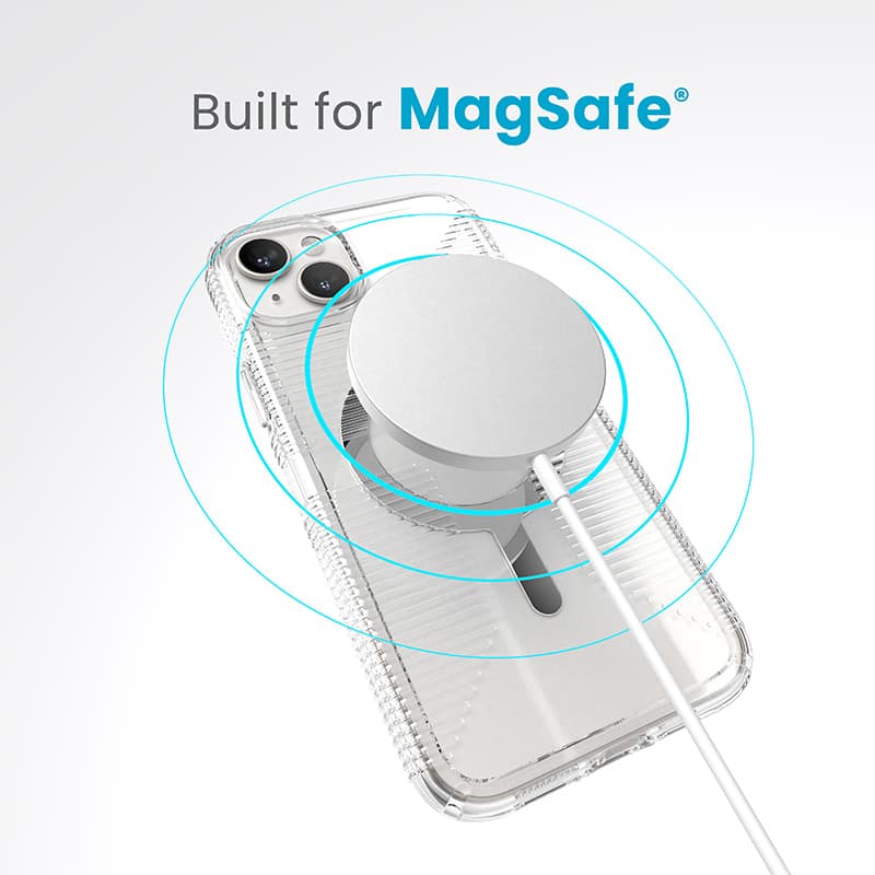 Speck Gemshell Grip + MagSafe - Case for iPhone 15 Plus / iPhone 14 Plus (Clear / Chrome Finish) 8