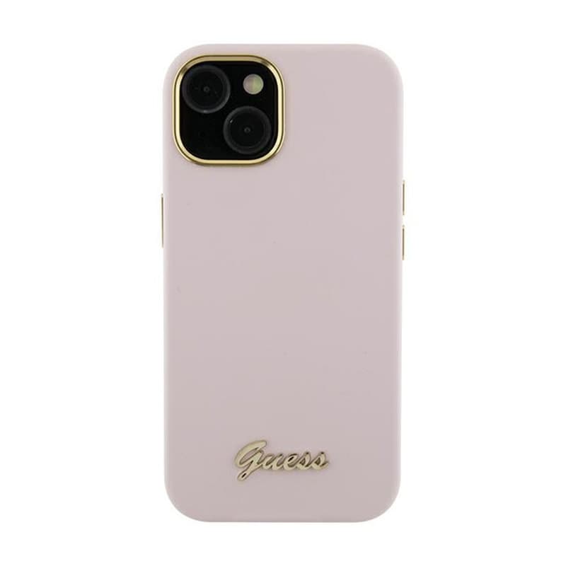 Guess Silicone Script Metal Logo & Frame - iPhone 15 Pro Max Case (Pink) 1