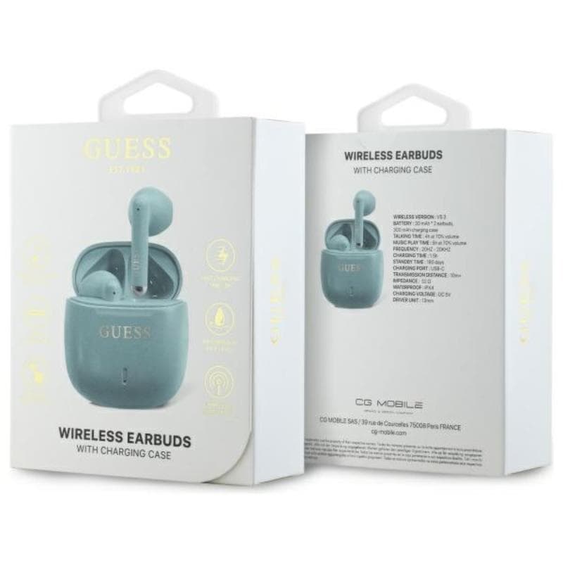 Guess Printed Classic Logo - Bluetooth TWS Headphones + Charging Case (Turquoise) 4