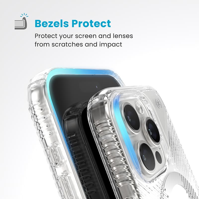 Speck Presidio Perfect-Clear Grip ClickLock & MagSafe - iPhone 16 Pro Case (Clear / Chrome Finish / Serene Silver) 6