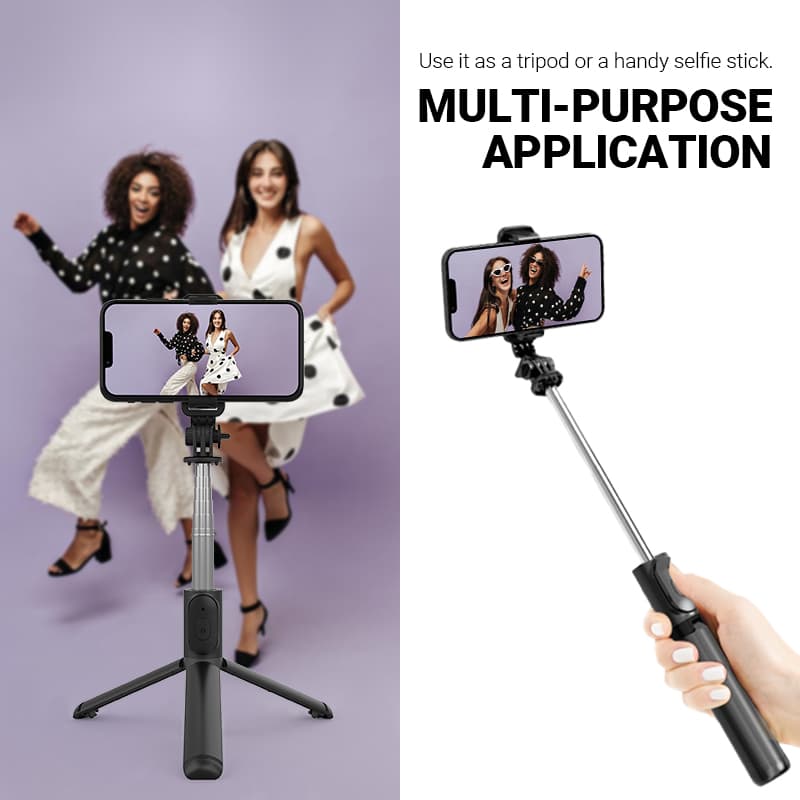 Crong SelfieGo Lite – Compact Bluetooth Selfie Stick Tripod (Black) 3