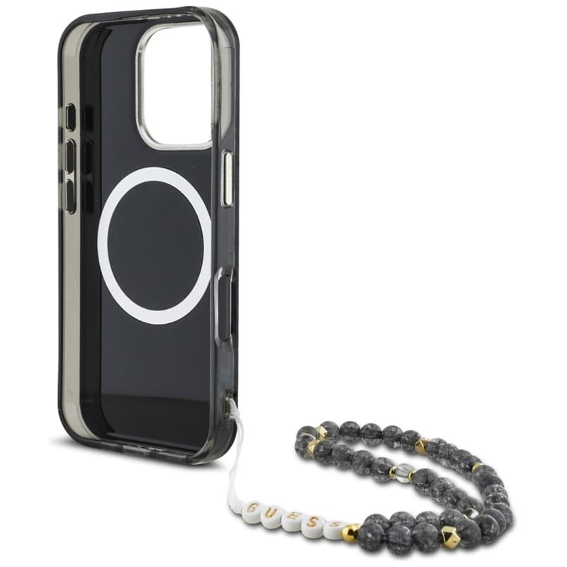 Guess Palm Trees Triangle Pearl Strap MagSafe - Case for iPhone 16 Pro Max (black) 6