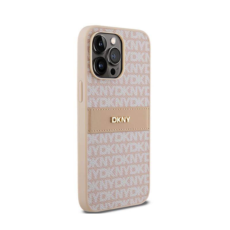 DKNY Leather Mono Stripe & Metal Logo - iPhone 14 Pro Case (pink) 4