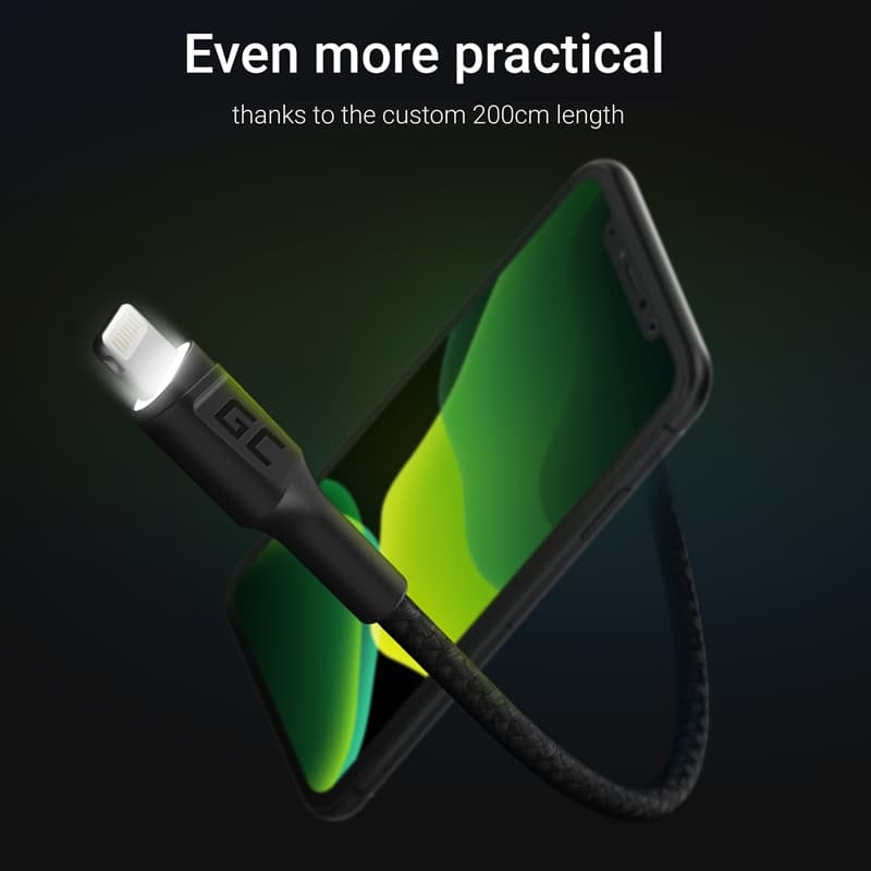 Cable Green Cell Ray USB-A - Lightning White LED 200cm with support for Apple 2.4A fast charging 4