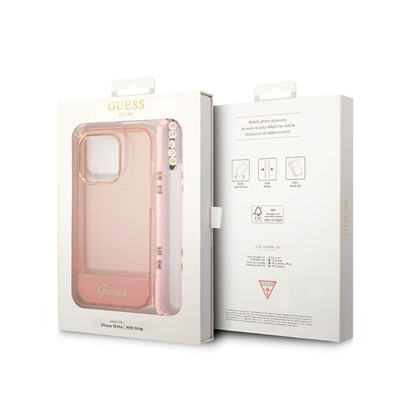 Guess Translucent Pearl Strap - Case for iPhone 14 Pro (Pink) 7