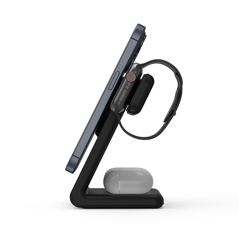 Crong MagSpot Pivot Stand - 3-in-1 Wireless Charger with MagSafe for iPhone, Apple Watch, and AirPods (Black) 4