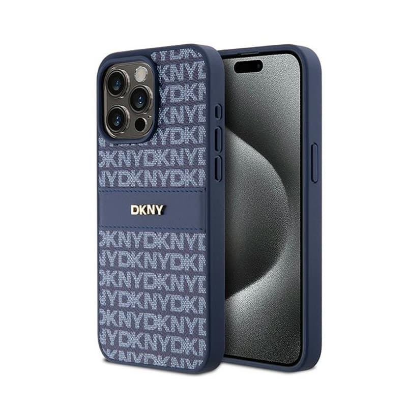 DKNY Leather Mono Stripe & Metal Logo - Case for iPhone 15 Pro Max (blue) 1