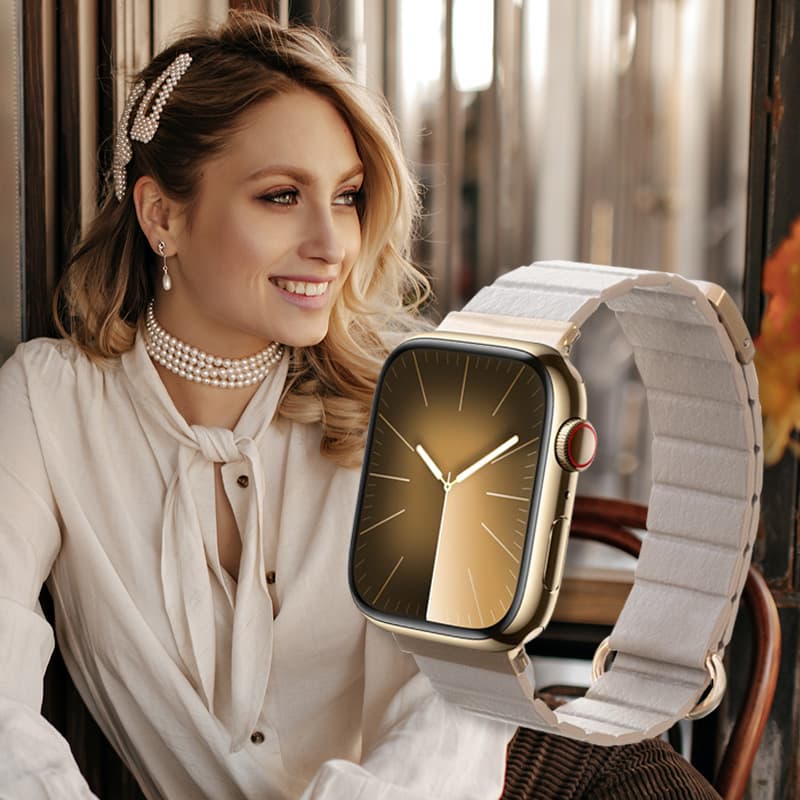 Crong Eclipse - Magnetic Leather Apple Watch Band 38/40/41/42mm (Beige) 5