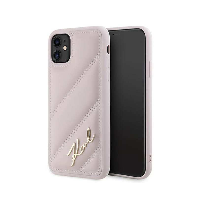Karl Lagerfeld Diagonal Quilted Script - Case for iPhone 11 (Pink) 1