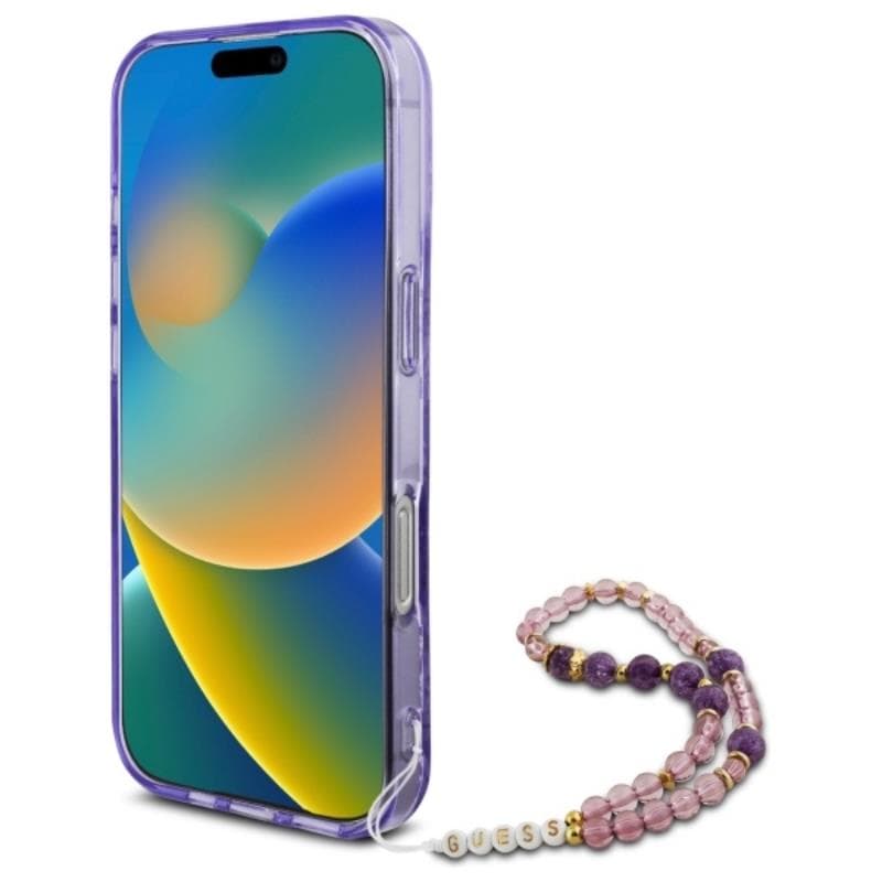 Guess IML Flowers With Pearl Strap MagSafe - Case for iPhone 16 Pro Max (Purple) 4