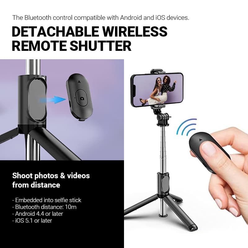 Crong SelfieGo Lite – Compact Bluetooth Selfie Stick Tripod (Black) 4