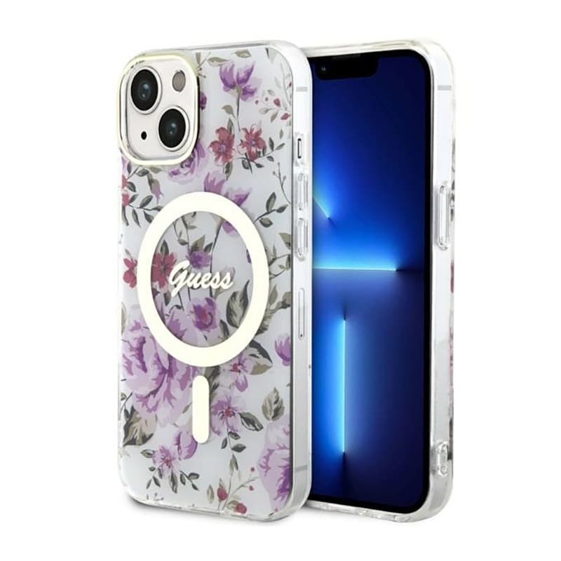 Guess Flower MagSafe - Case for iPhone 14 Plus (Transparent) 1
