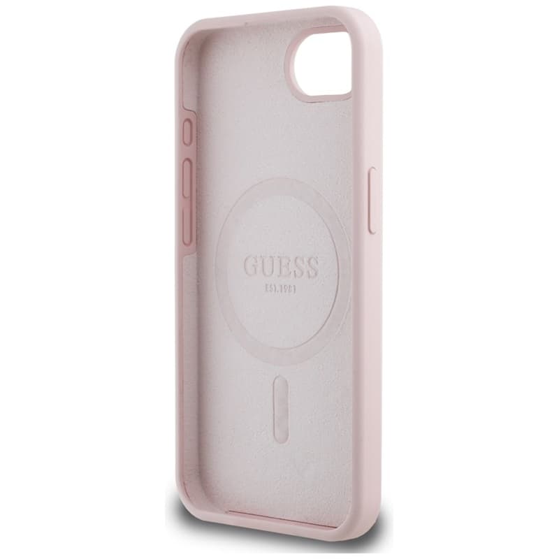 Guess Silicone Script Metal Logo MagSafe - Case for iPhone 16e (pink) 7