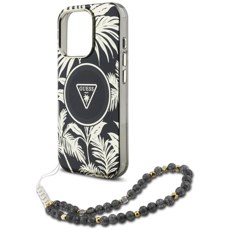 Guess Palm Trees Triangle Pearl Strap MagSafe - Case for iPhone 16 Pro Max (black) 5