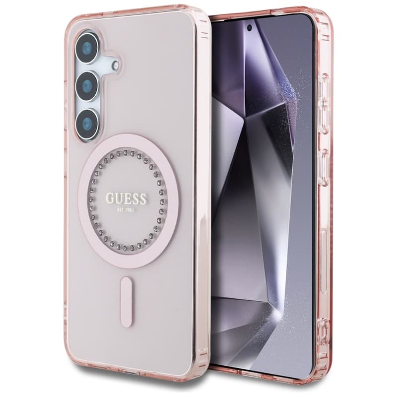 Guess Rhinestones Printed Classic Logo MagSafe - Case for Samsung Galaxy S25 (pink) 1