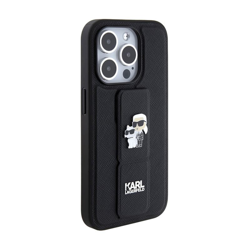 Karl Lagerfeld Gripstand Saffiano Karl & Choupette Pins - iPhone 15 Pro Max Case (Black) 5