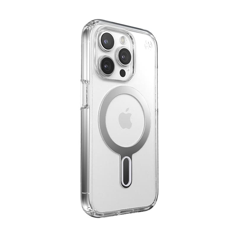 Speck Presidio Perfect-Clear ClickLock & Magsafe - iPhone 15 Pro Case (Clear / Chrome Finish / Serene Silver) 8