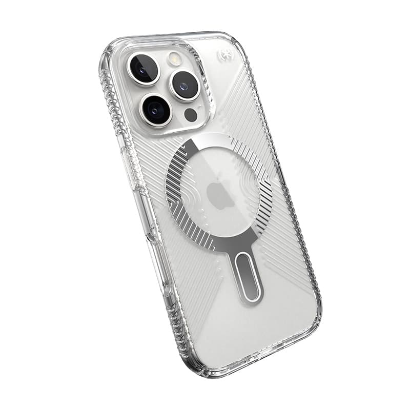 Speck Presidio Perfect-Clear Grip ClickLock & MagSafe - iPhone 16 Pro Case (Clear / Chrome Finish / Serene Silver) 8