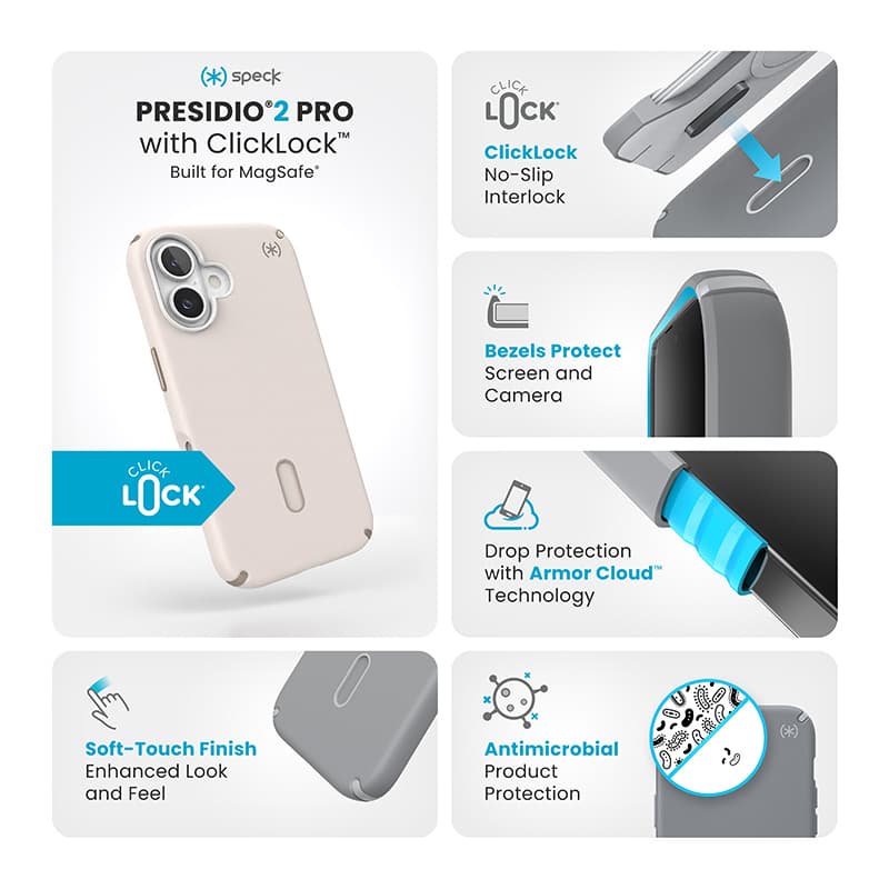 Speck Presidio2 Pro ClickLock & MagSafe - iPhone 16 Case (Bleached Bone / Heirloom Gold / Hazel Brown) 3