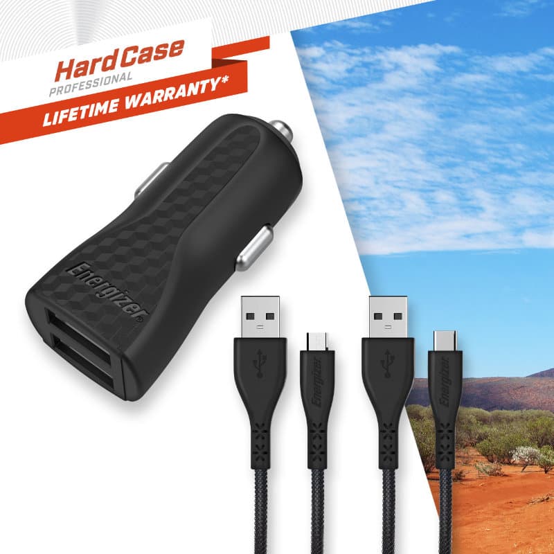 Energizer HardCase - Car charger 2x USB-A 2.4A + USB-C & Micro USB cable (Black) 4