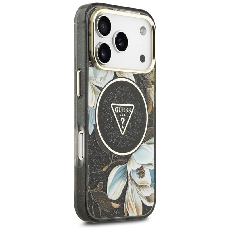 Guess IML Glitter Flowers Triangle MagSafe - Case iPhone 17 Pro (black) 4