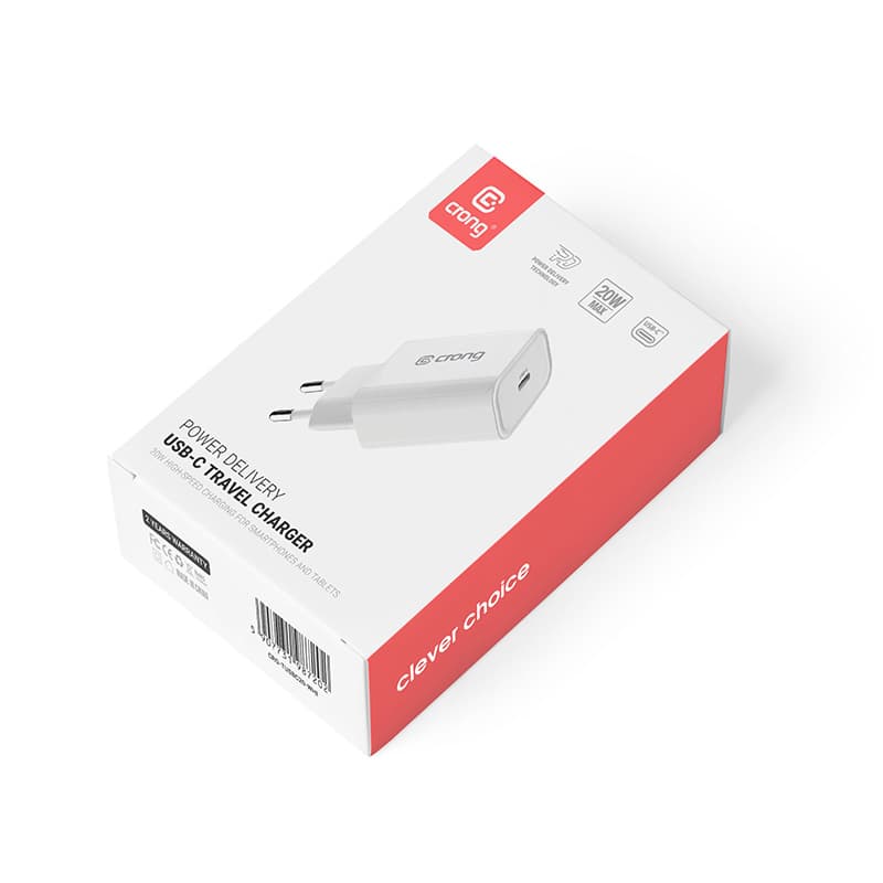 Crong USB-C Travel Charger – USB-C Power Delivery 20W Wall Charger (White) 5