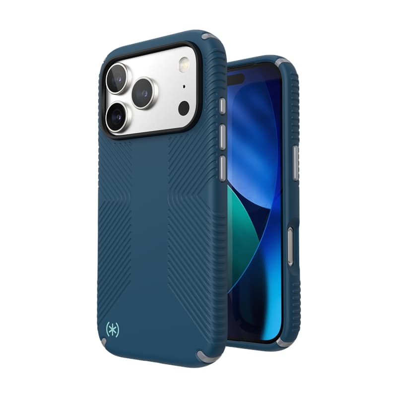 Speck Presidio2 Grip MagSafe - iPhone 17 Pro Case (Deep Sea/Silver Metallic)