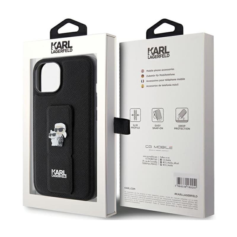 Karl Lagerfeld Gripstand Saffiano Karl & Choupette Pins - iPhone 15 Plus Case (Black) 8
