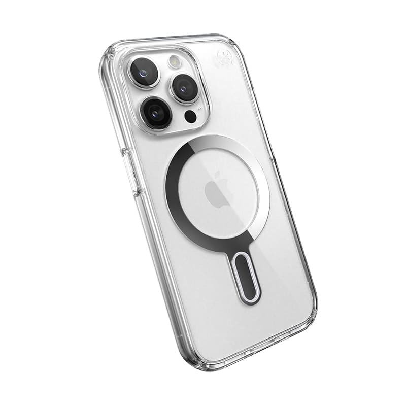 Speck Presidio Perfect-Clear ClickLock & Magsafe - iPhone 15 Pro Case (Clear / Chrome Finish / Serene Silver) 6