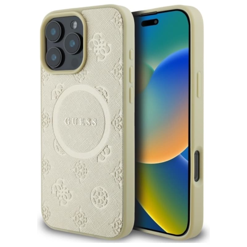 Guess Saffiano Peony Classic Logo MagSafe - Case for iPhone 16 Pro Max (gold)