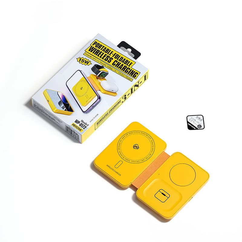 WEKOME WP-U172 - 3-in-1 Wireless Charger with MagSafe for iPhone, Apple Watch, and AirPods + Mirror (Yellow) 3