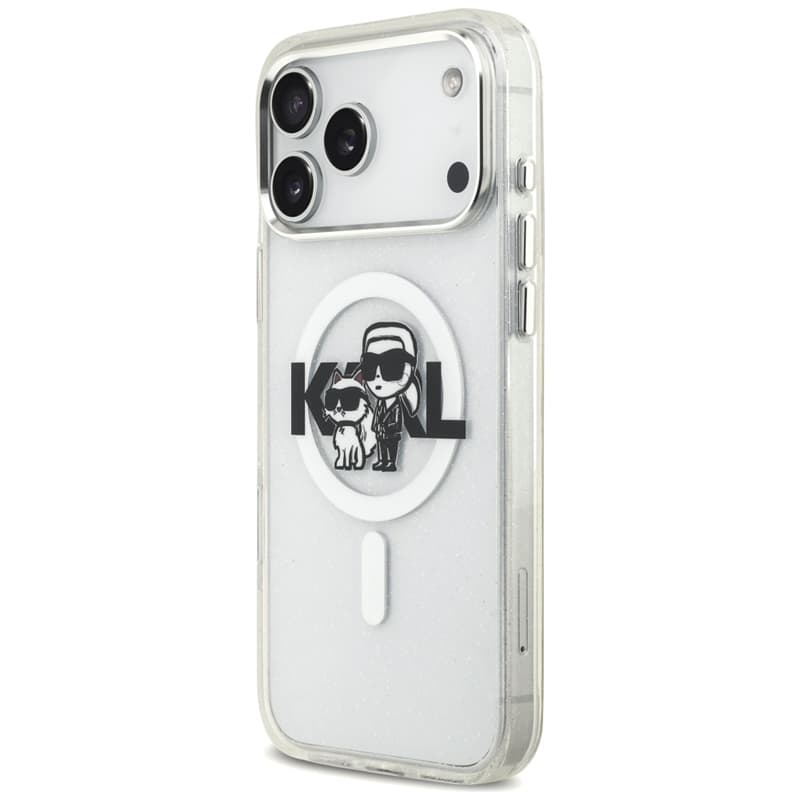 Karl Lagerfeld IML Glitter Karl & Choupette Sketch Logo MagSafe - Case for iPhone 17 Pro Max (transparent) 2