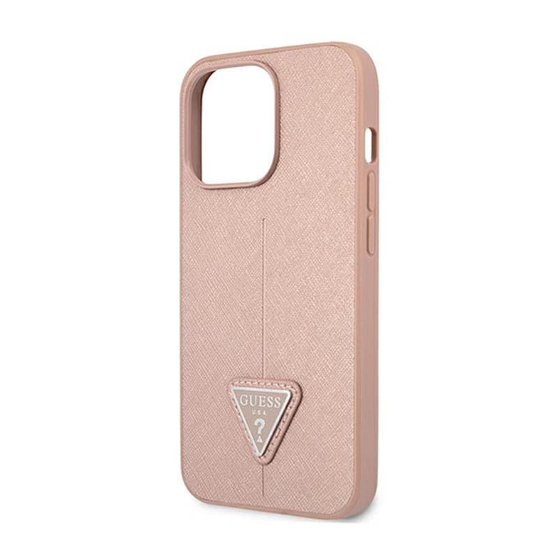 Guess Saffiano Triangle Logo Case - Case for iPhone 14 Pro (Pink) 6