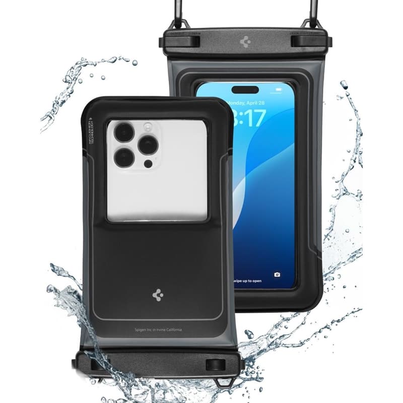 Spigen A611P Universal Waterproof Float Case 2-Pack - Waterproof Case for Smartphones up to 6.9" (Matte Black) 2