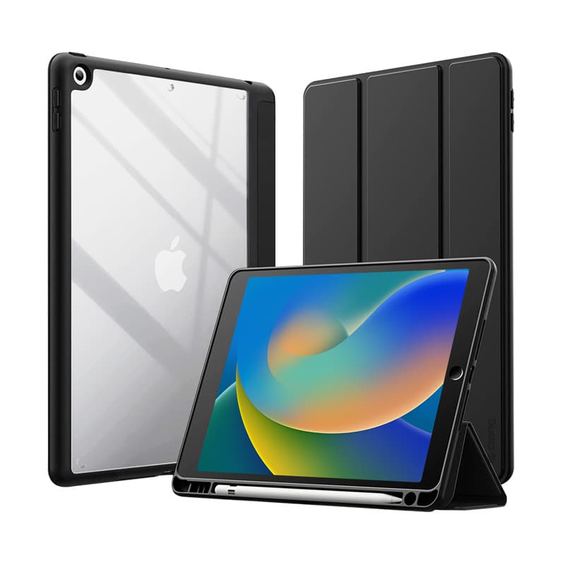 Crong PrimeFolio – iPad 10.2” (2021-2019) Case with Stand and Apple Pencil Storage (Black/Clear) 1