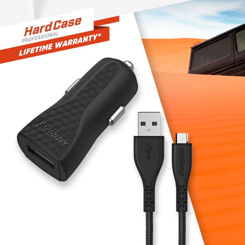 Energizer HardCase - USB-A 1A car charger + Micro USB cable (Black) 4