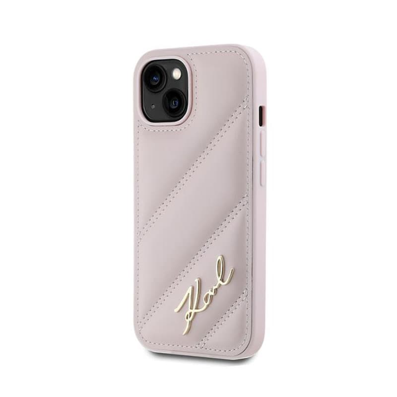 Karl Lagerfeld Diagonal Quilted Script - Case for iPhone 15 Plus / 14 Plus (Pink) 2